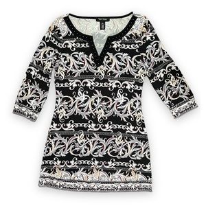White House Black Market Floral Stripe Mix Print Tunic | EUC Size XS